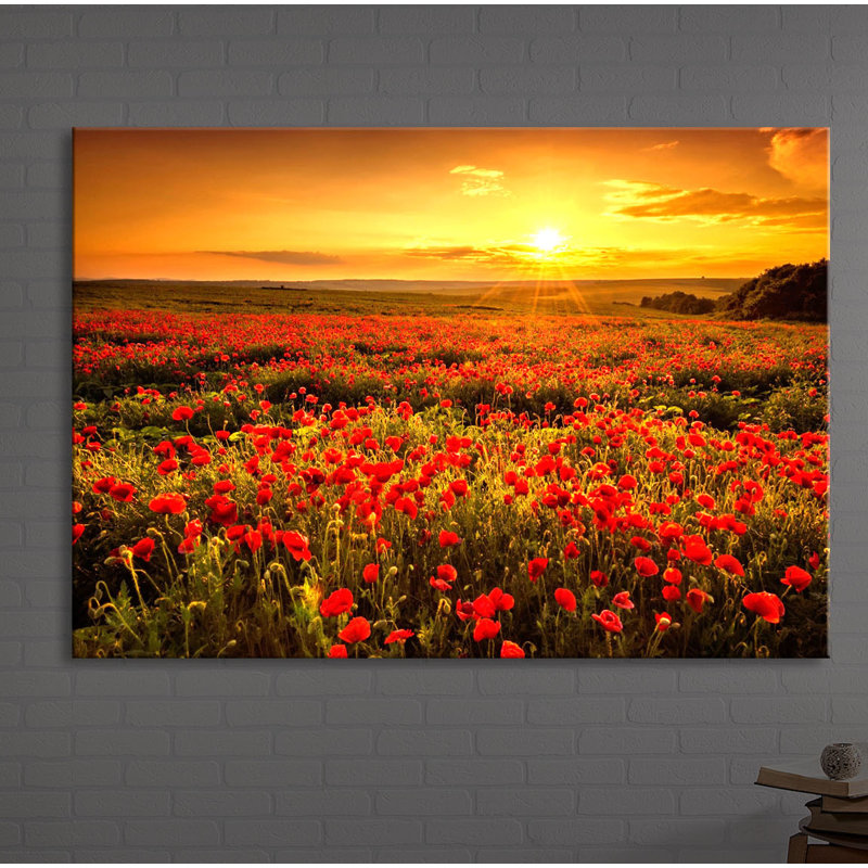 Poppy Flower Field At A Dreamlike Sunset by No - Wrapped Canvas Print, 40cm H x 60cm W x 4.5cm D, Without lighting