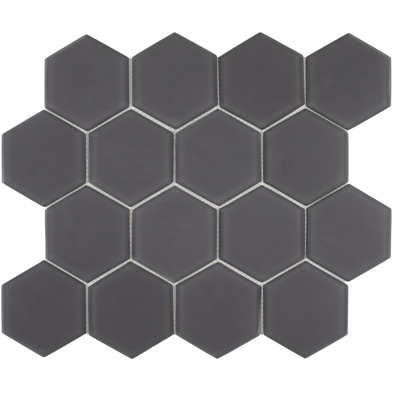 3" Beehive 10.25in.x11.75in. Glass Mosaic Tile, Carbon Matte