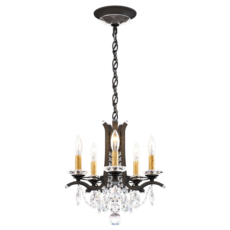 Vesca 5 Light 15in x 15in Pendant in Black with Clear Heritage Handcut Crystals, Czech, French Gold
