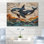 Baleine canadienne sur un collage côtier III - reproduction de baleine sur bois de pin naturel