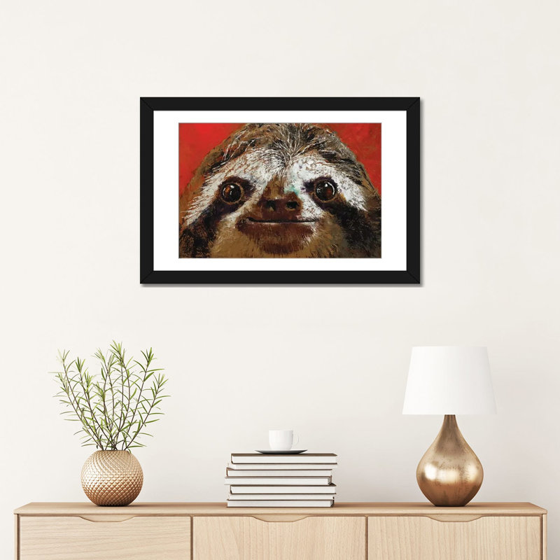 «Sloth», reproduction sur toile, H 16 po x l 24 po x P 1 po, Papier beaux-arts encadré noir, Blanc