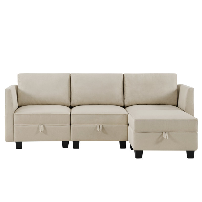 Storage 4-PC Modular Sectional With USB & Type C, Beige Polyester