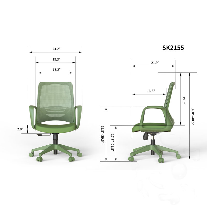 Chaise de bureau pivotante et réglable en hauteur, Green, Green