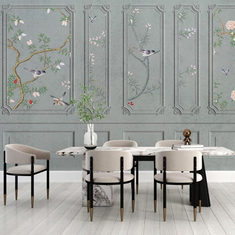 Panneau mural oiseau vert sauge, L 108 po x l 96 po