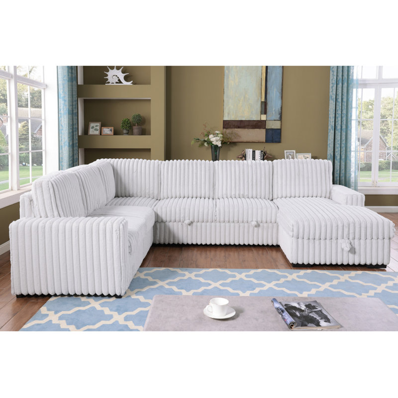 Canapé-lit modulaire en forme de U avec méridienne de rangement, canapé convertible surdimensionné, tissu d'ameublement en velours côtelé, mobilier de salon moderne