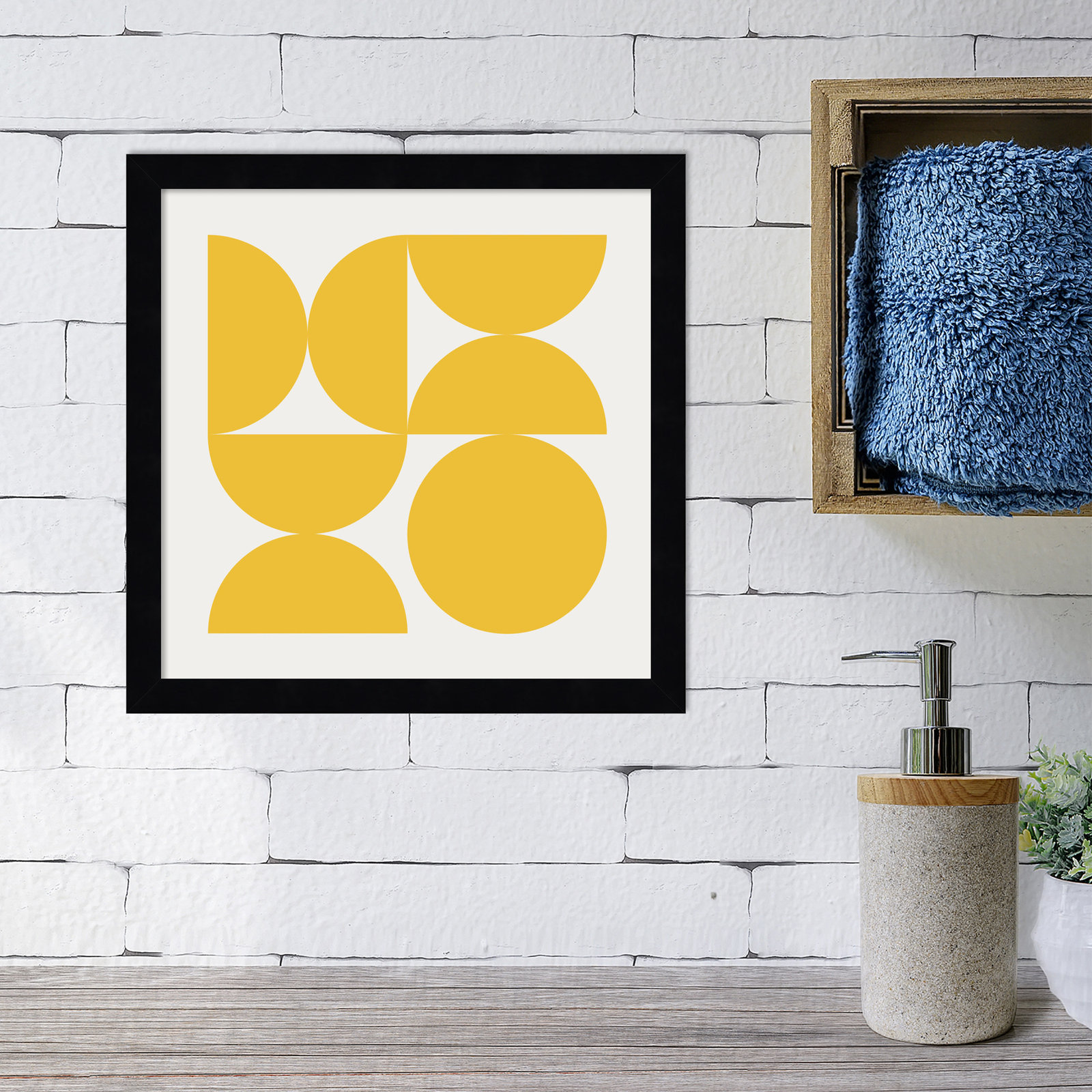 Bold Vintage Geometric Sunshine Yellow by The Creative Bunch Studio Framed Art Print, Black, 13" H x 13" W x 1" D