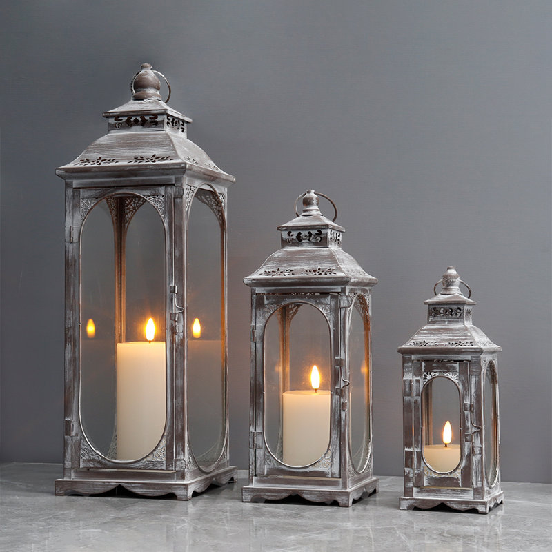 3PCS Vintage Candle Lanterns 10/14/19.5''H, Grey