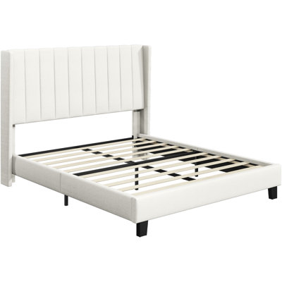 Upholstered Bed Frame with Channel Tufted Headboard