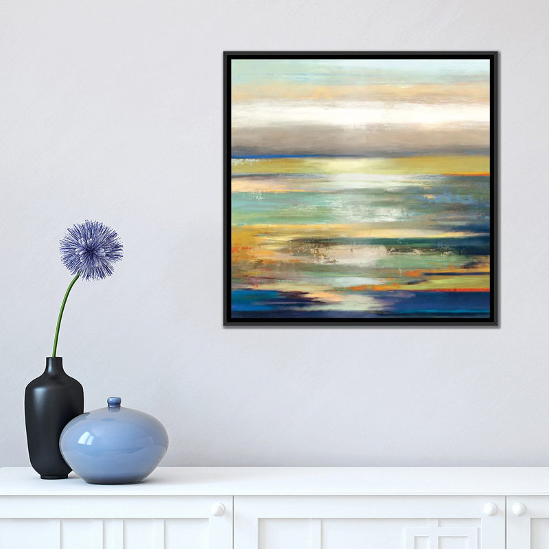 « soirée marée i », impression sur toile, H 18 po x l 18 po x P 1,5 po, Toile avec cadre noir, Pas de tapis