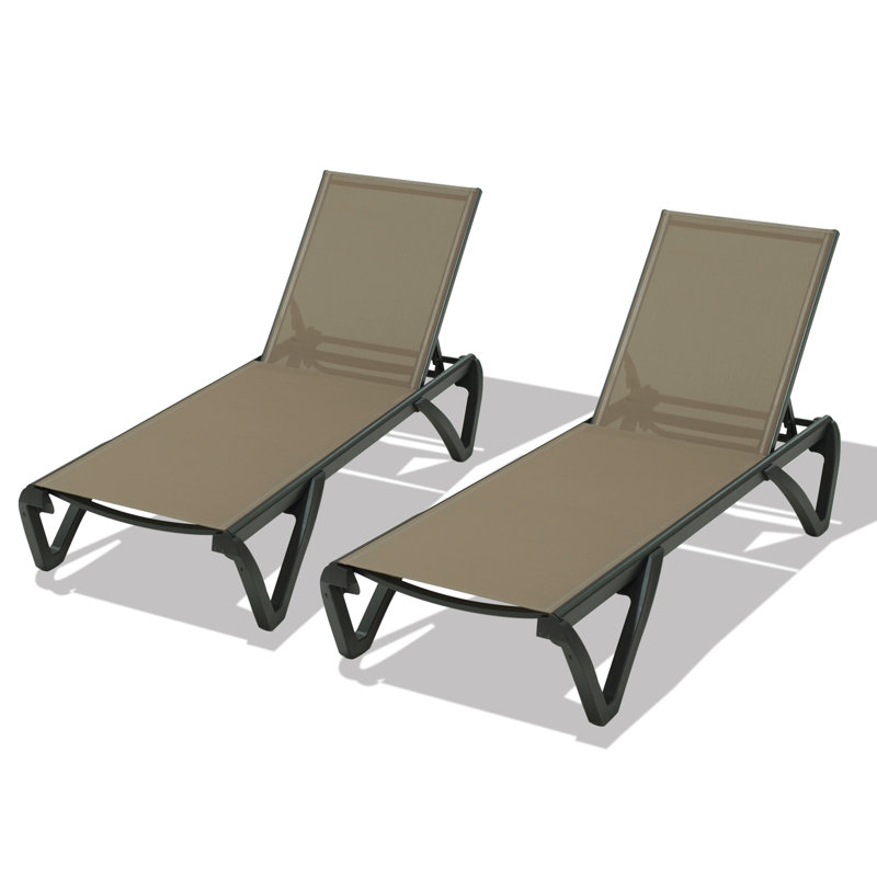 Pool Lounge Chairs Set Of 2, Aluminum Patio Chaise Lounge With Wheels, 5 Position Adjustable, All Weather Outdoor Lounge Chairs For Beach, Yard, Balcony, Poolside, Khaki