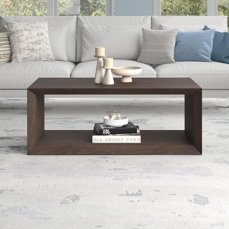 Samuelson Faux Wood Coffee Table With Shelf, 18" H x 48" L x 23.38" W, Alder Brown