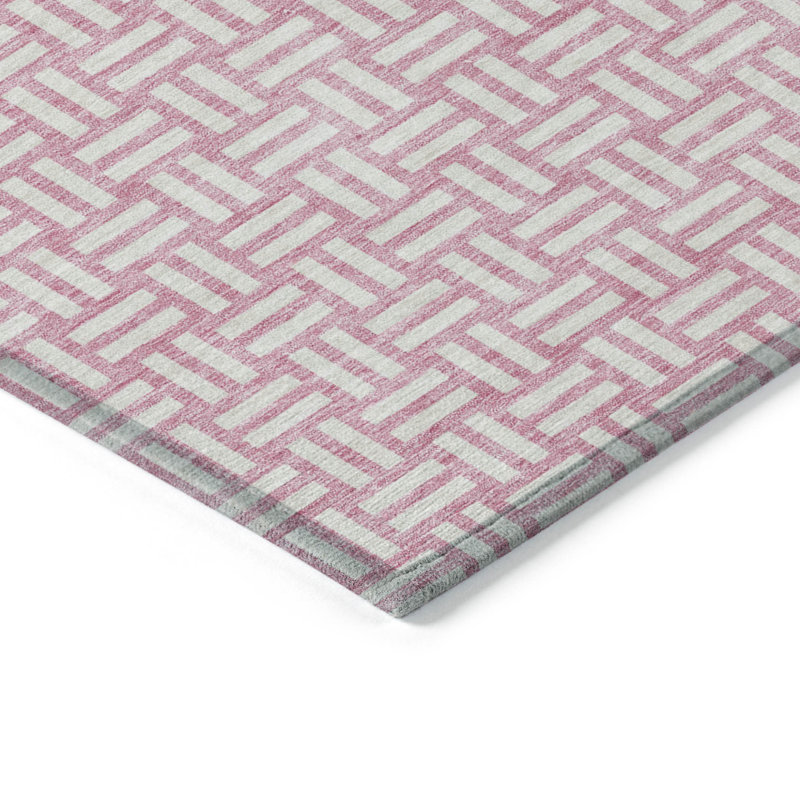 Tapis intérieur lavable à motif géométrique rose 5 pi x 8 pi