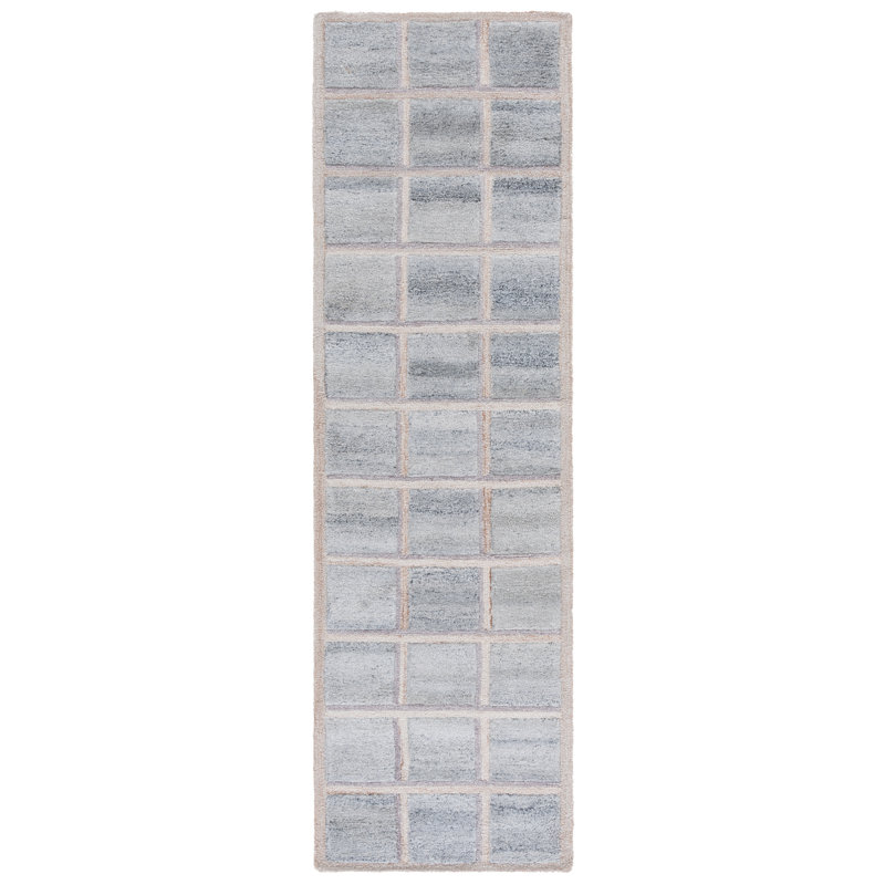Tapis beige / gris touffeté à la main Pierre 102, Tapis de couloir 2 pi 3 po x 8 pi