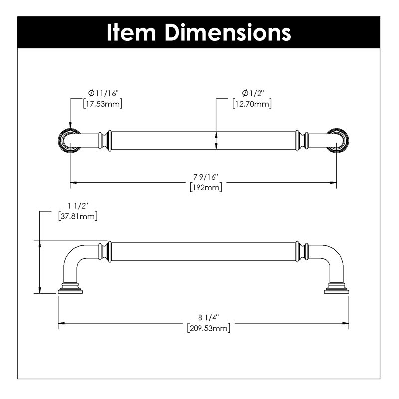 Berkshire Collection Handle Pull - Cabinet Pull - Farmhouse Hardware for Drawers & Cabinets, 7 9/16", Chrome