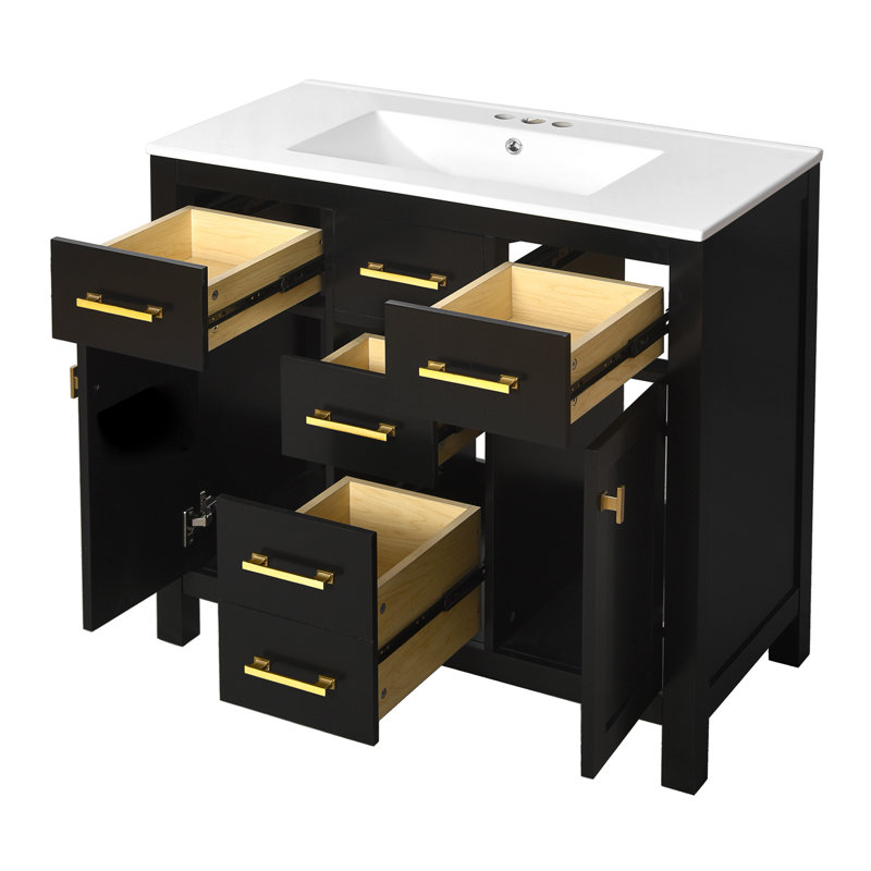 Ensemble de meuble-lavabo simple 36 po avec 4 tiroirs et 2 armoires 36 po, Noir