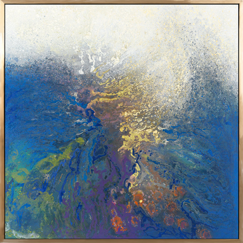 Dispersion Blue Painting, 36" H x 36" W, Gold Framed