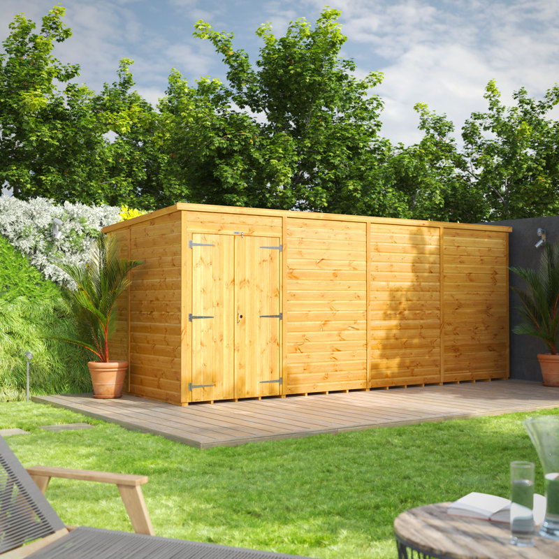 Powersheds 16 x 6ft Timber Tongue & Groove Windowless Pent Garden Shed, Double Doors