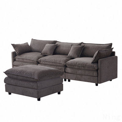 105" Modular Sectional Couch,Upholstered Soft Chenille Fabric Sofa,3 Seater With Ottoman L Shape Sofa Grey