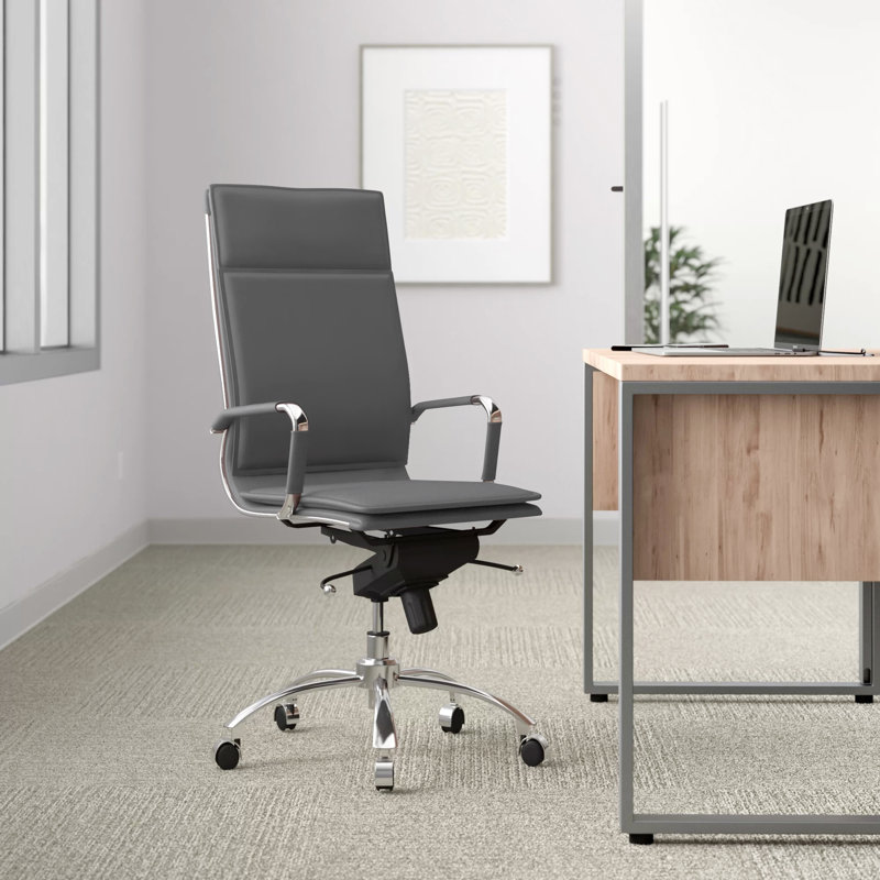 Fauteuil de conférence pivotant en similicuir Chaseton, Similicuir gris, Chrome