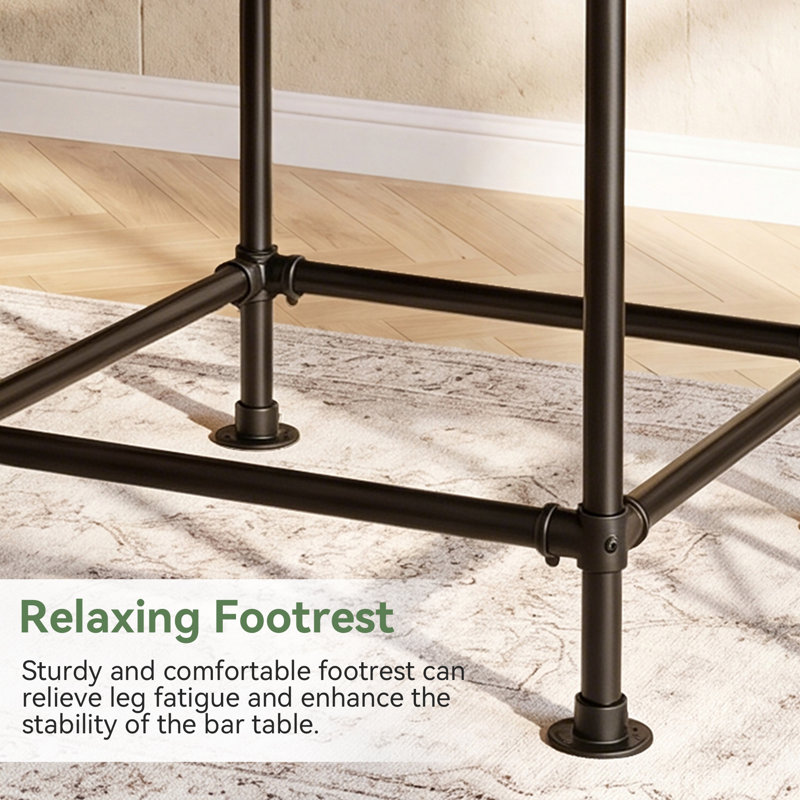 Table de bar carrée en bois massif 35,43 po avec base en métal noir pour bistro