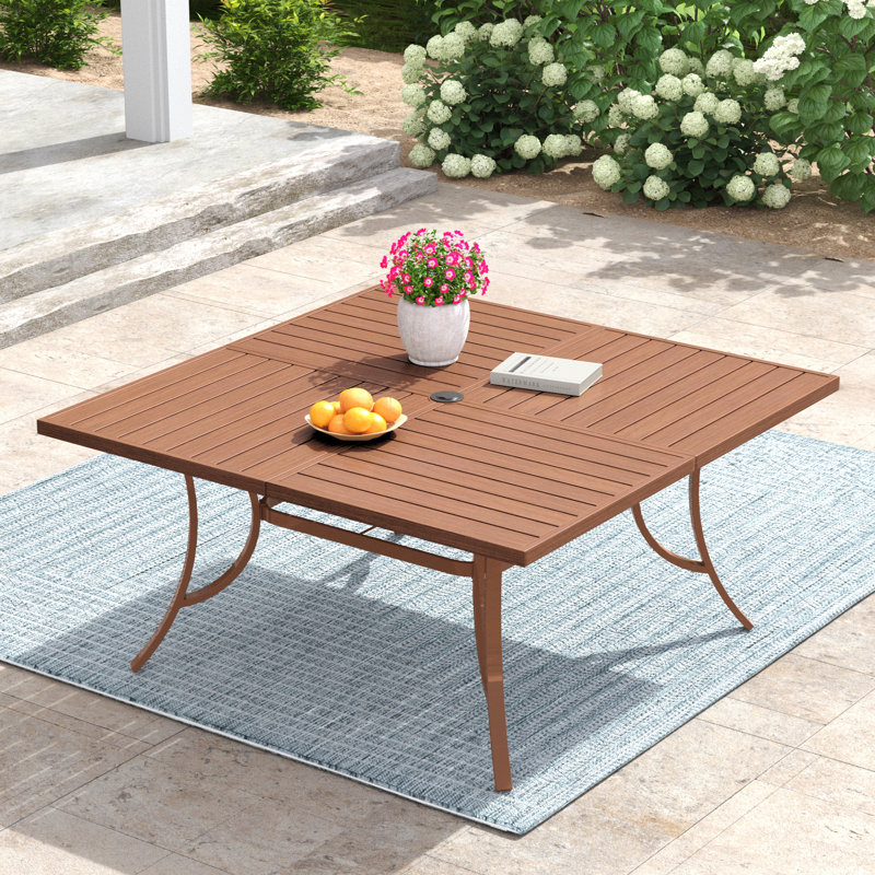 Très grande table de salle à manger pour 8 personnes avec trou pour parasol 59 po, Brun, Brown
