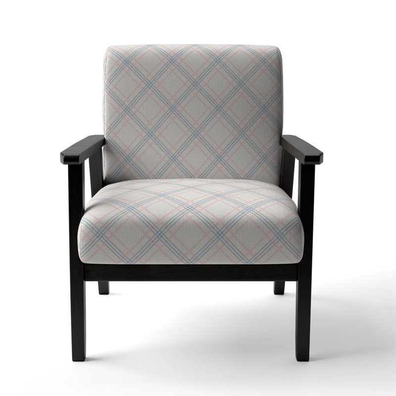 Chaise avec accoudoirs en velours à carreaux crème et bleu Tartan
