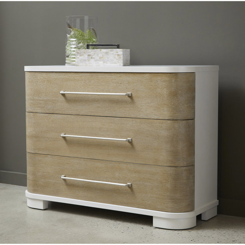 White and Natural Rubberwood 3-Drawer Chest