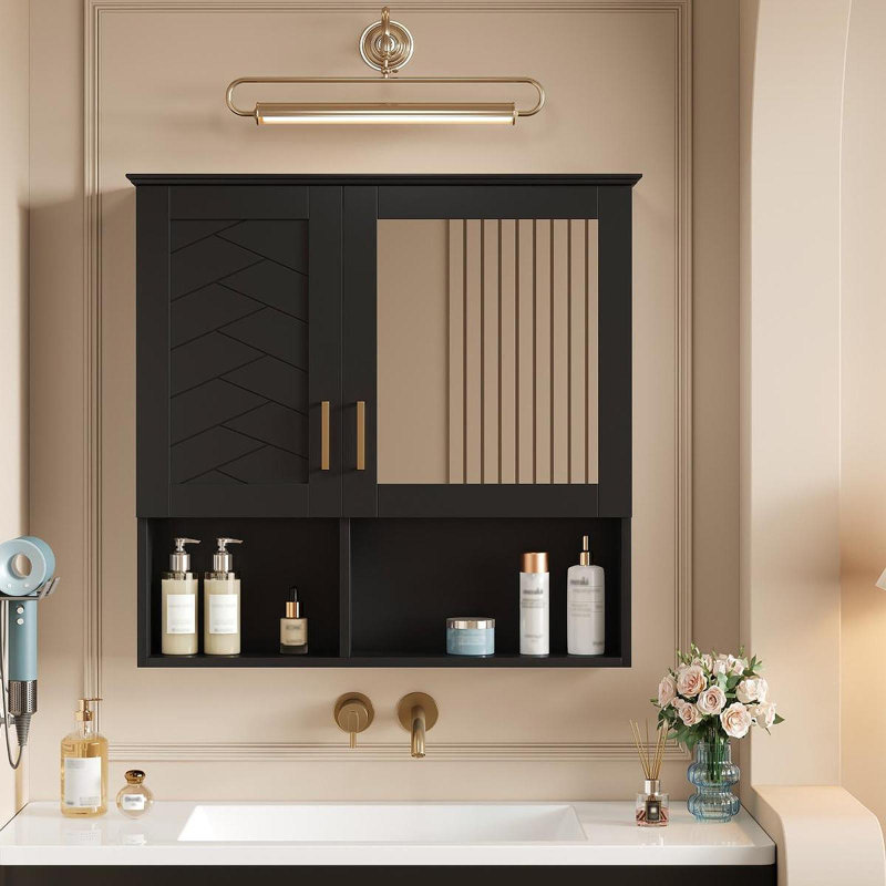 Armoire de toilette 2 en 1, armoire à pharmacie murale de 30 pouces avec tablettes réglables et portes à fermeture douce, miroir haute définition avec rangement pour meuble-lavabo de salle de bain