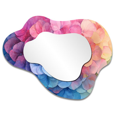Colorful Hydrangea Swirl I - Hydrangea Irregular Asymmetrical Mirror, Traditional Wall Mirror, Printed on Metal