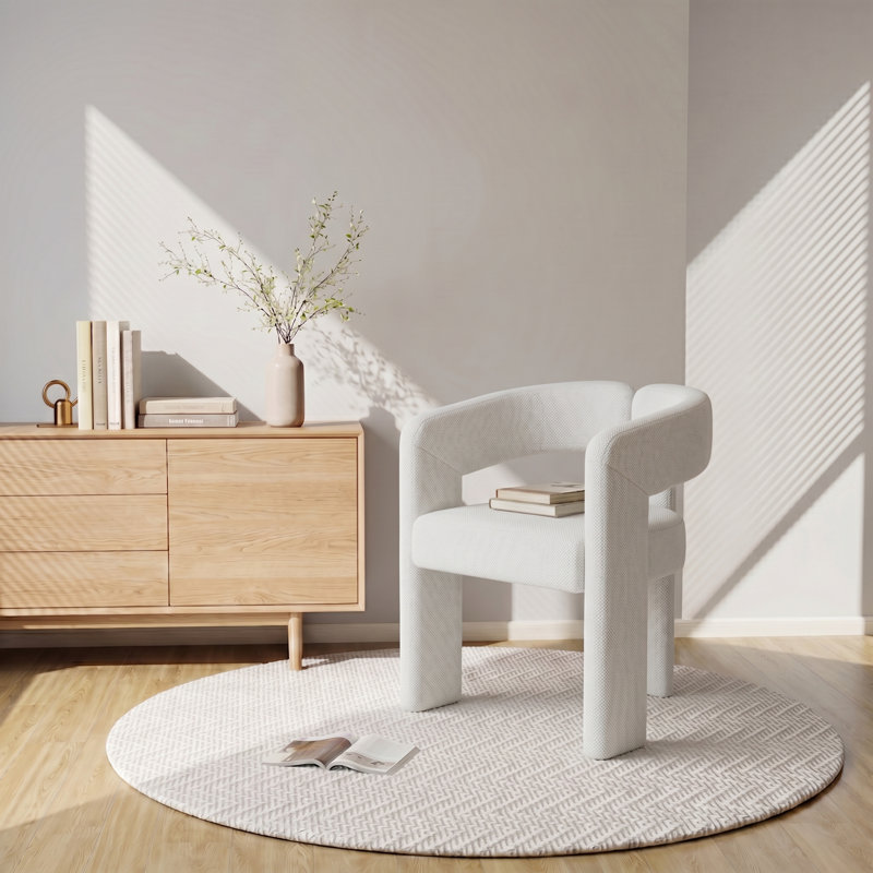 Chaise de salle à manger moderne avec accoudoirs rembourrés, structure en bois massif, Blanc