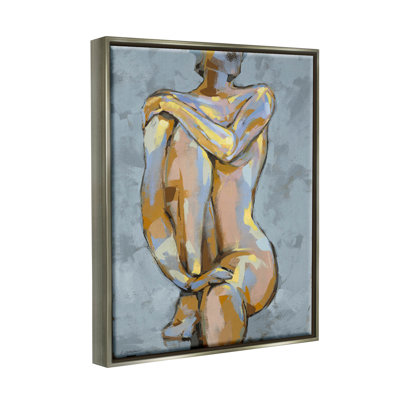 Modern Brushed Nude Portrait Gray Framed Floater Canvas Wall Art by Trevor Copenhaver