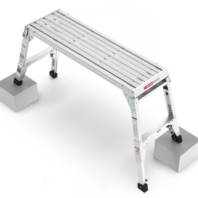 Plateforme de travail en aluminium Banc de travail pliant pour grand escabeau 40 po de largeur, pieds télescopiques de 22 po à 27,5 po de hauteur