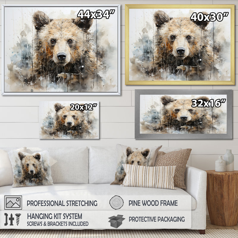 Ours en portrait - Minimalisme, impressions encadrées, Toile tendue, H 24 po x l 32 po x P 1 po