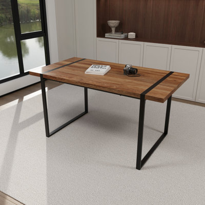 Table de salle à manger de style moderne de 59 po, pieds en métal noir, maison et cuisine avec harmonie de surface