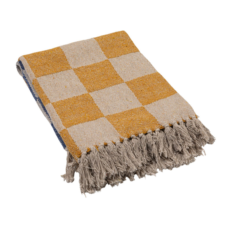  Throw Blanket, Yellow/Blue/Natural Checkered