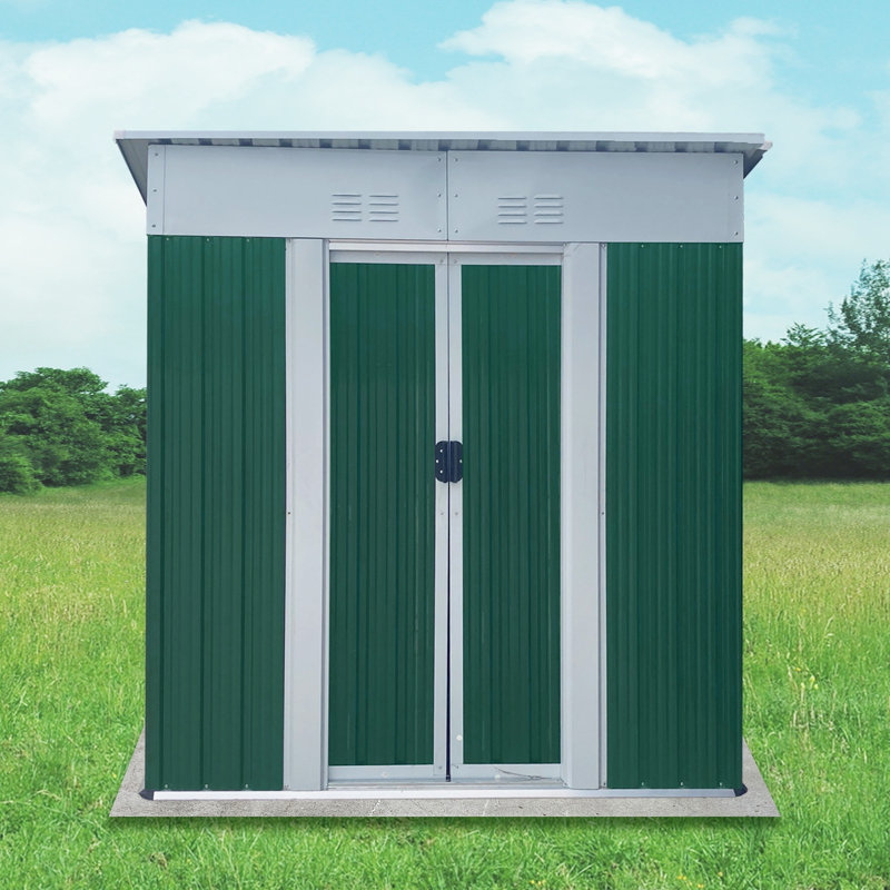 5'x3' Green Outdoor Storage Shed With Pent Roof, Aluminum Alloy Frame & Sliding Door - Pent Roof For Wind Resistance, Overlapping Panels Waterproof/moisture/uv-resistant, Ventilated, Labeled Easy Install - Outdoor Garden Storage