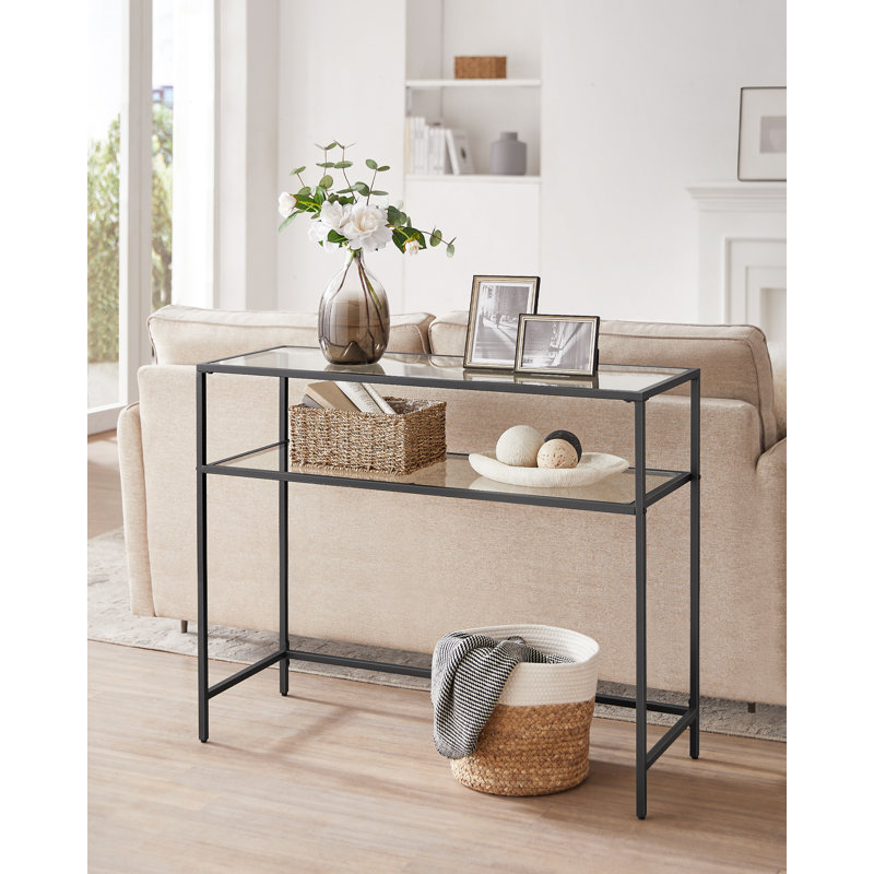 Sebero 100cm Glass Top Console Table, Black