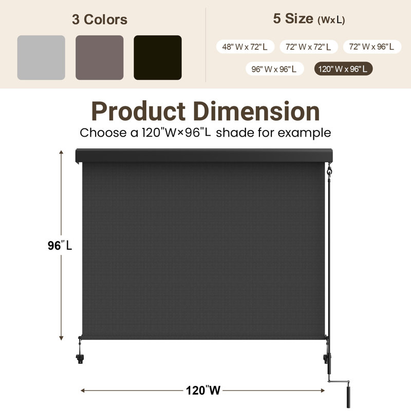 Store à enroulement extérieur sans cordon l 10 pi x H 8 pi, stores de patio intégrés avec tissu amélioré de 420 g / m² pour une protection contre les rayons UV et l'intimité à 95%, pare-soleil pour espaces intérieurs et extérieurs