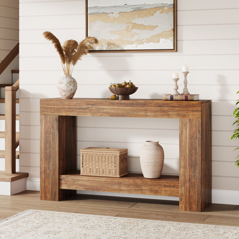 47.24 Inches Long Console Table for Entryway, 2-Tier Large Sofa Table with Storage, Wood Farmhouse Console Table for Living Room, Wooden Entrance Entry Table for Entryway, Hallway