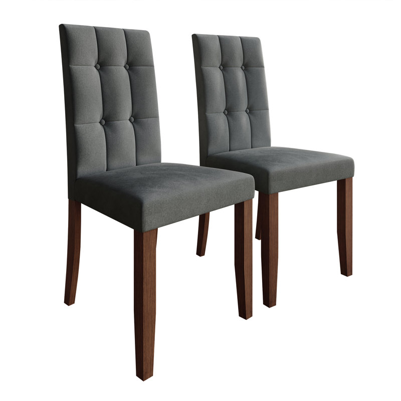 Brown Wooden Dining Chair With Velvet Cover, Light Grey