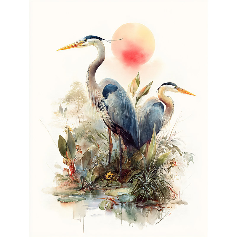 «Blue Herons in Morning Marsh», art mural sur toile tendue, H 24 po x l 16 po