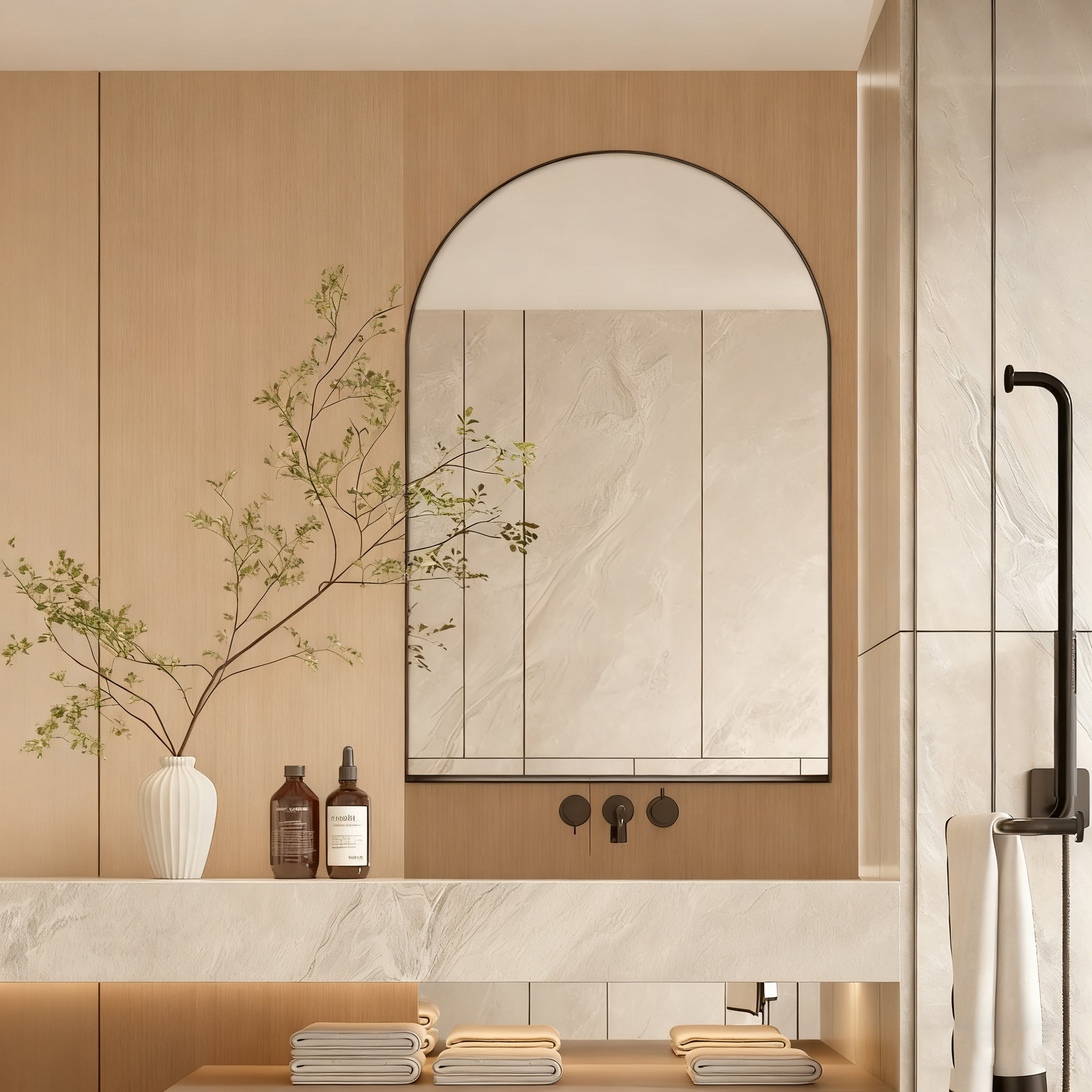 Ebern Designs Arched Recessed Framed Medicine Cabinet With Mirror And ...