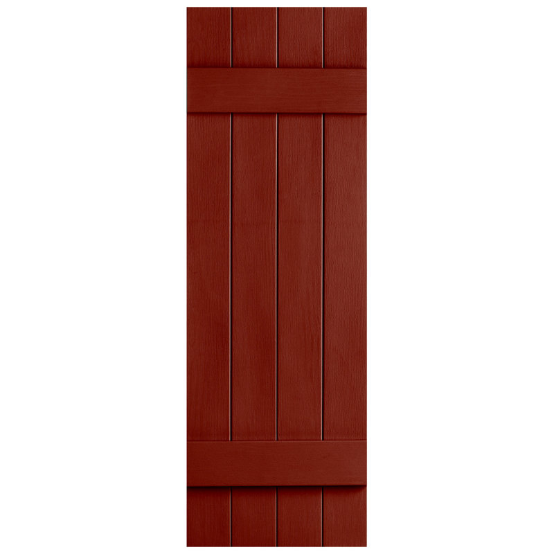 Paire de volets en vinyle fermés à quatre planches et lattes, Rouge, 47 po