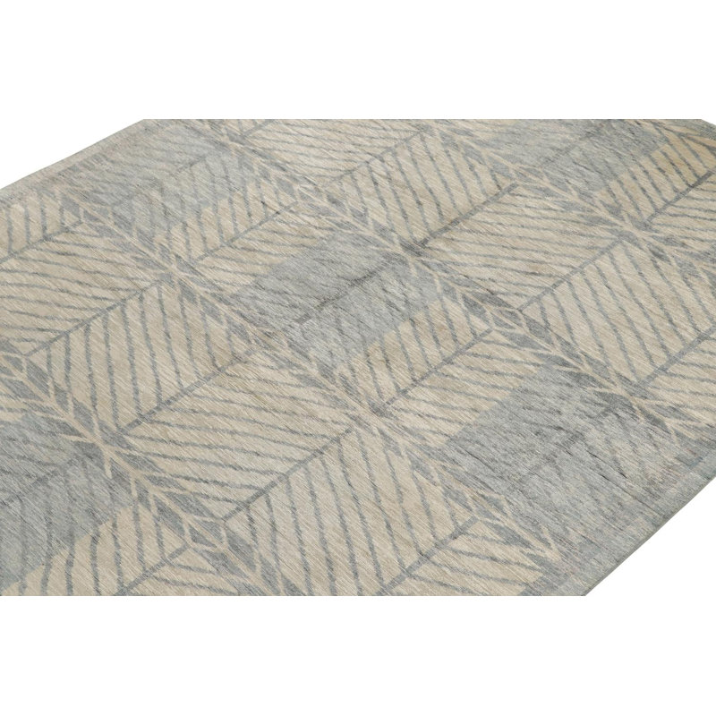 Scandinavian Hand Knotted Silk Geometric Area Rug, Rectangle 8' x 10'