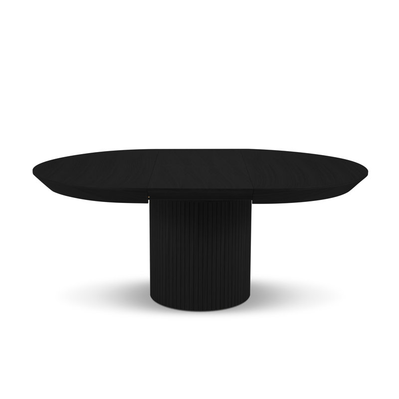 Round Solid Wood Pedestal Dining Table, Black Oak Veneer/Black Oak, Black Oak