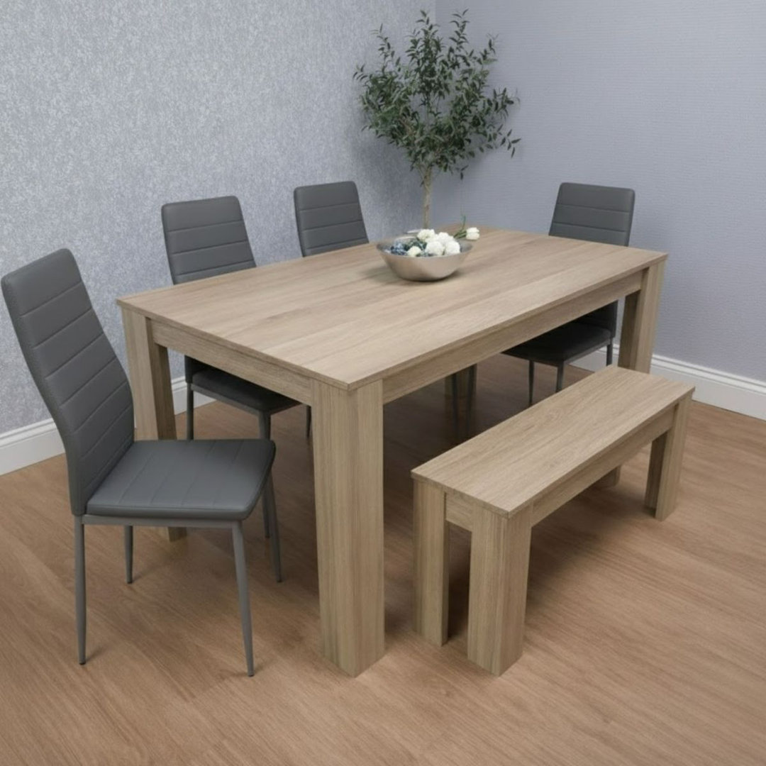 Kosy Koala Dining Kitchen Table With 4 Grey Chairs And A Bench Dining Set - Oak Effect - Image 6