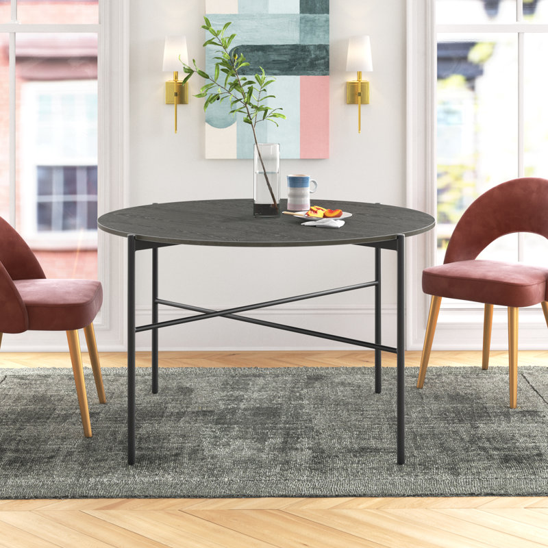 Holgate Round Metal Base Dining Table, Black Ash