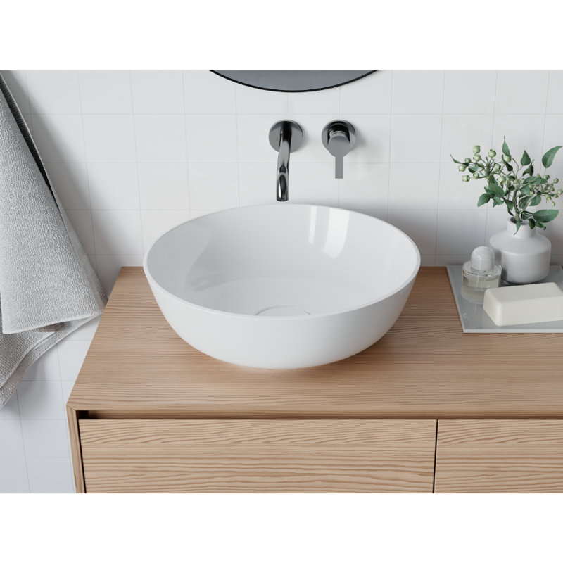 Lavabo de salle de bain vasque circulaire en pierre blanche 16 "avec trop-plein Matt