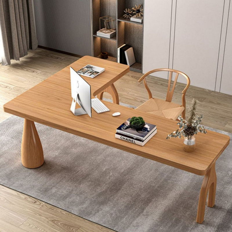Bureau en bois massif en L Burlywood