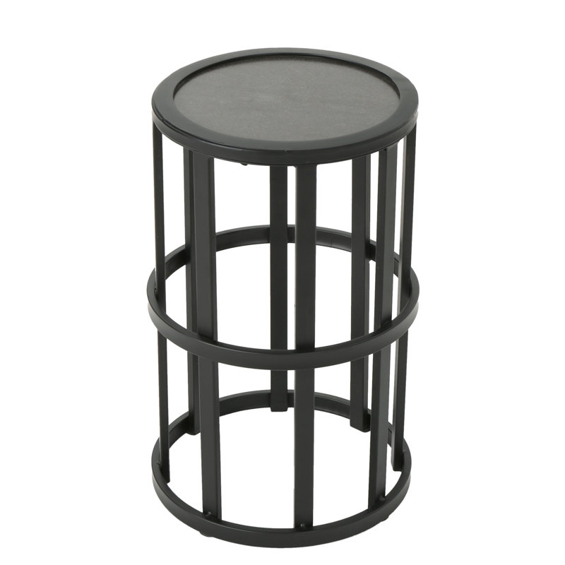 Patio Side Table With Grey Ceramic Tile Surface And Stable Iron Frame In Solid For Outdoor Use